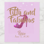 50と素晴らしいガーリースパークリー熱ピンク金ゴールド文字 ワインラベル (シングルラベル)