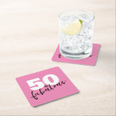 50と素晴らしいギフト50th誕生日パーティーピンク スクエアペーパーコースター (インサイチュ)