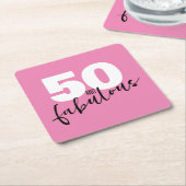 50と素晴らしいギフト50th誕生日パーティーピンク スクエアペーパーコースター (アングル)