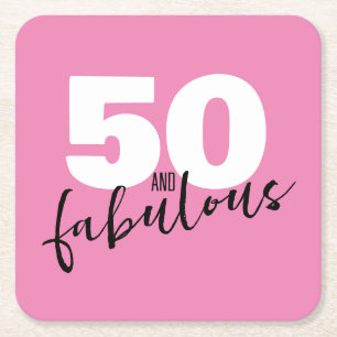 50と素晴らしいギフト50th誕生日パーティーピンク スクエアペーパーコースター