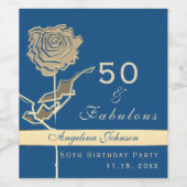 50と素晴らしいクラシック金ゴールドブルーとバラの花 ワインラベル (シングルラベル)