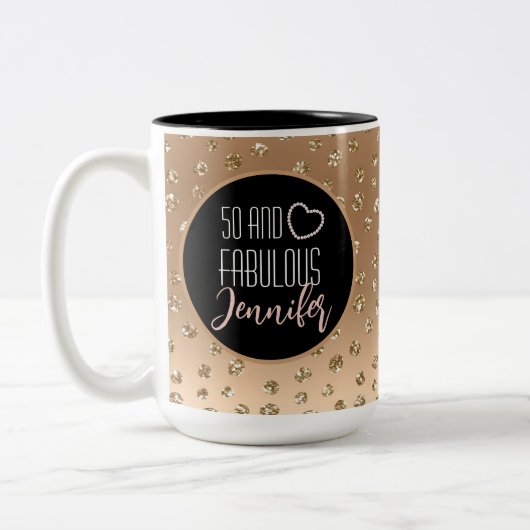 50と素晴らしいグラムシックガーリー金ゴールドブラック赤面 ツートーンマグカップ (左)