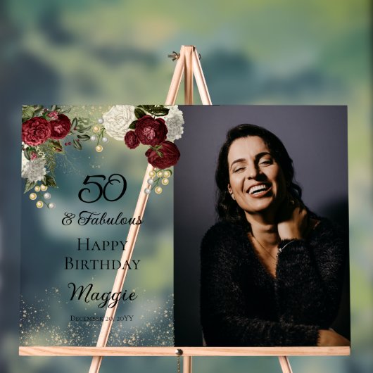 50と素晴らしいグラムバラフローラ誕生日パーティー アクリルサイン (ニュートラル)