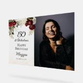 50と素晴らしいグラムバラフローラ誕生日パーティー アクリルサイン (傾斜)