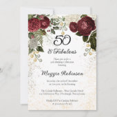 50と素晴らしいグラムバラフローラ誕生日パーティー 招待状 (正面)