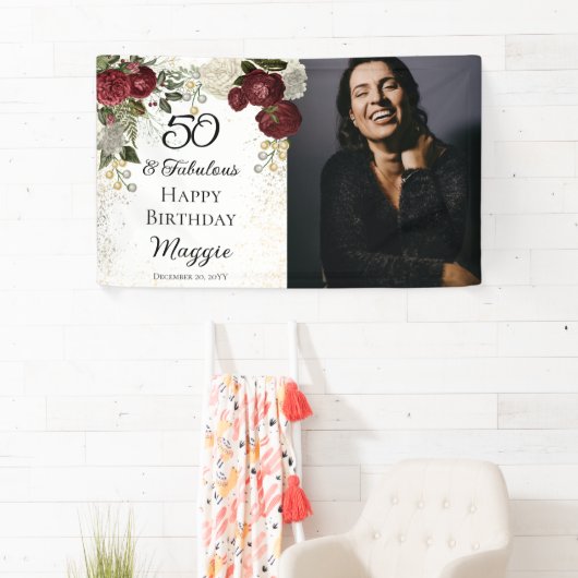 50と素晴らしいグラムバラフローラ誕生日パーティー 横断幕 (インサイチュ)