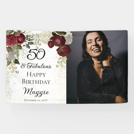 50と素晴らしいグラムバラフローラ誕生日パーティー 横断幕 (横)