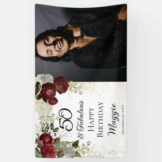 50と素晴らしいグラムバラフローラ誕生日パーティー 横断幕 (縦)