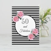 50と素晴らしいグラム誕生日パーティー白黒 招待状 (スタンド正面)