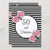 50と素晴らしいグラム誕生日パーティー白黒 招待状 (正面/裏面)