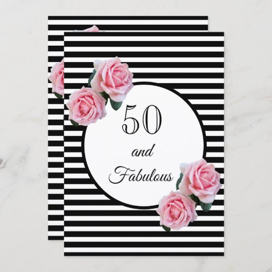 50と素晴らしいグラム誕生日パーティー白黒 招待状 (正面/裏面)