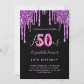 50と素晴らしいグリッターの黒い紫の釉薬を滴下 招待状 (正面)