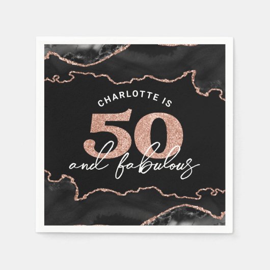 50と素晴らしいグリッターバラ金ゴールド50誕生日I スタンダードカクテルナプキン (正面)