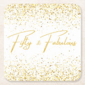 50と素晴らしいグリッター誕生日パーティー スクエアペーパーコースター (正面)