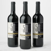 50と素晴らしいグリッター金ゴールドブラック&ホワイト ワインラベル (ボトル)