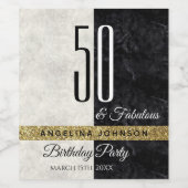 50と素晴らしいグリッター金ゴールドブラック&ホワイト ワインラベル (シングルラベル)