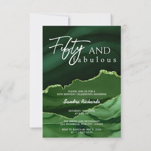 50と素晴らしいグリーンアゲート50誕生日 招待状 (正面)