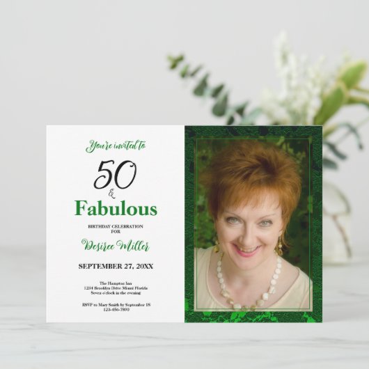 50と素晴らしいグリーンフローラ誕生日招待状 招待状 (スタンド正面)