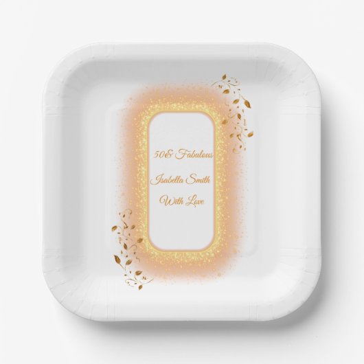 50と素晴らしいゴールデンバースデーパーティー紙プレート ペーパープレート (正面)