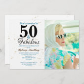 50と素晴らしいゴールデン誕生祝い写真 招待状 (正面/裏面)