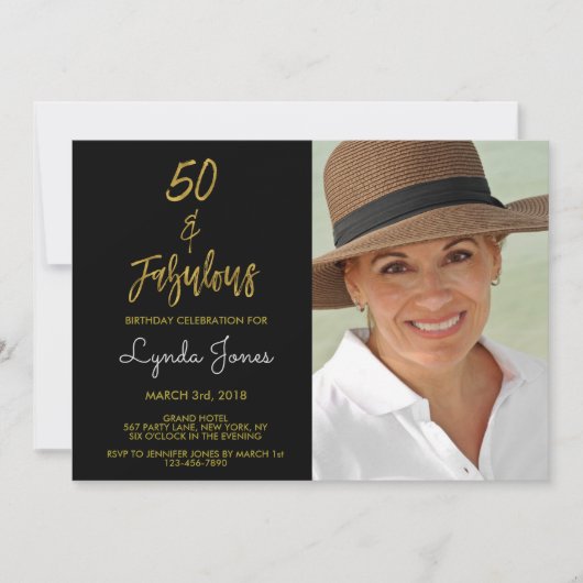 50と素晴らしいゴールドフォイル誕生日招待状 招待状 (正面)