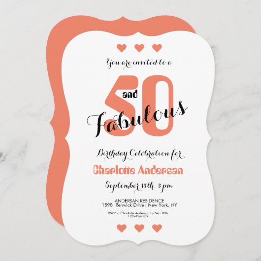 50と素晴らしいサンゴハート50th誕生日パーティー 招待状 (正面/裏面)