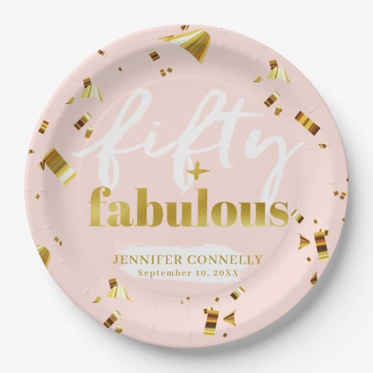 50と素晴らしいシックなピンク50誕生日 ペーパープレート (正面)