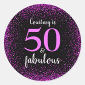 50と素晴らしいシックなホットピンクブラックモノグラム名 ラウンドシール (正面)