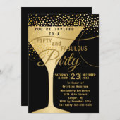 50と素晴らしいシャンパングラス誕生日パーティー 招待状 (正面/裏面)