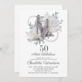 50と素晴らしいシルバーグリッター踊りシューズ 招待状 (正面/裏面)