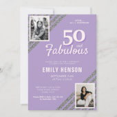50と素晴らしいシルバーグリッター2フォト誕生日 招待状 (正面)