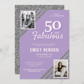 50と素晴らしいシルバーグリッター2フォト誕生日 招待状 (正面/裏面)