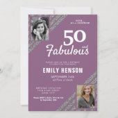 50と素晴らしいシルバーグリッター2フォト誕生日 招待状 (正面)