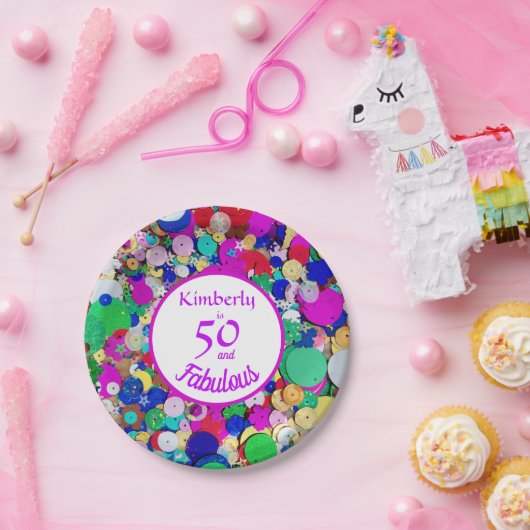 50と素晴らしいシークイン誕生日紙プレート ペーパープレート (パーティー)