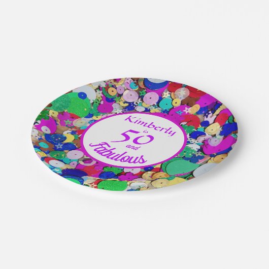 50と素晴らしいシークイン誕生日紙プレート ペーパープレート (アングル)