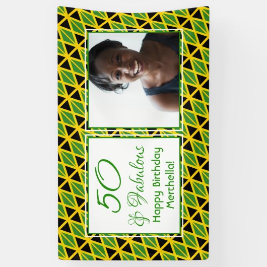 50と素晴らしいジャマイカ国旗のカスタム写真誕生日 横断幕 (縦)