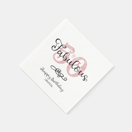 50と素晴らしいスクリプトバラ金ゴールドグリッター誕生日 スタンダードカクテルナプキン (角)