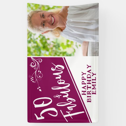 50と素晴らしいスクリプトフォトマゼンタ50誕生日 横断幕 (縦)