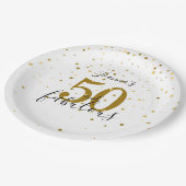 50と素晴らしいスクリプト金ゴールドとブラック誕生日 ペーパープレート (アングル)