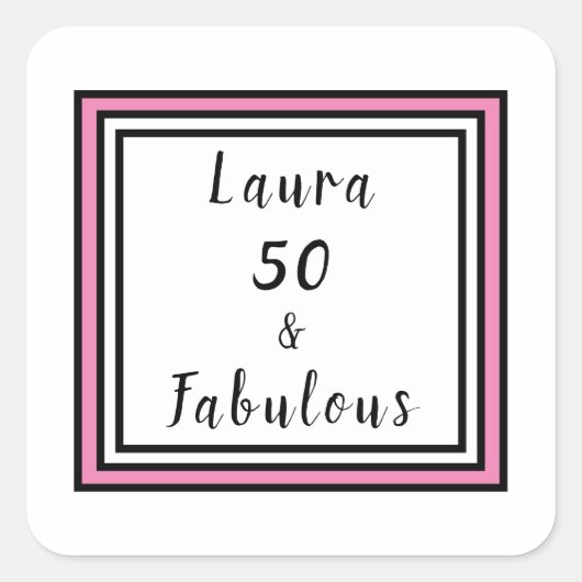 50と素晴らしいタイポグラフィピンクブラック スクエアシール (正面)