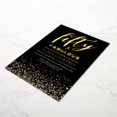 50と素晴らしいタイポグラフィブラック金ゴールドグリッター 箔招待状 (回転した状態)