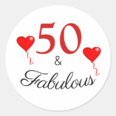 50と素晴らしいタイポグラフィレッド50誕生日 ラウンドシール (正面)