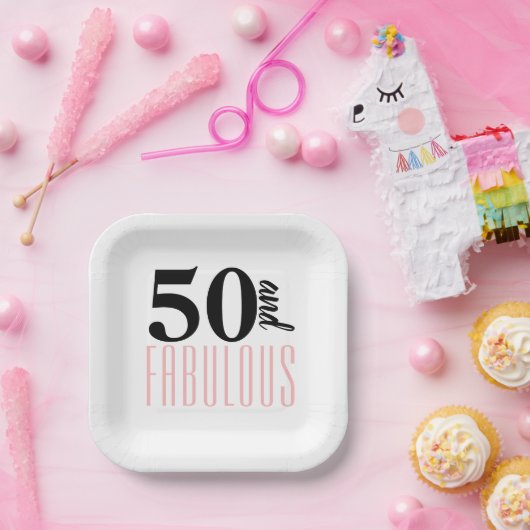 50と素晴らしいタイポグラフィ50thピンク誕生日 ペーパープレート (パーティー)