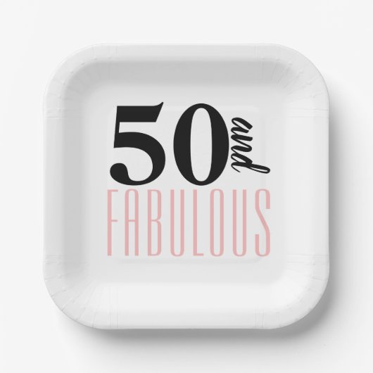 50と素晴らしいタイポグラフィ50thピンク誕生日 ペーパープレート (正面)