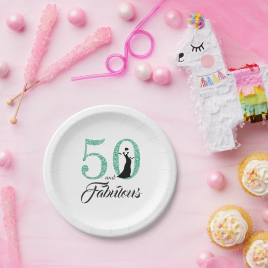 50と素晴らしいターコイズグリッター誕生日パーティー ペーパープレート (パーティー)