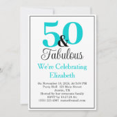 50と素晴らしいターコイズブルーオンホワイト 招待状 (正面)