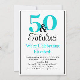 50と素晴らしいターコイズブルーオンホワイト 招待状