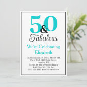 50と素晴らしいターコイズブルーオンホワイト 招待状 (スタンド正面)