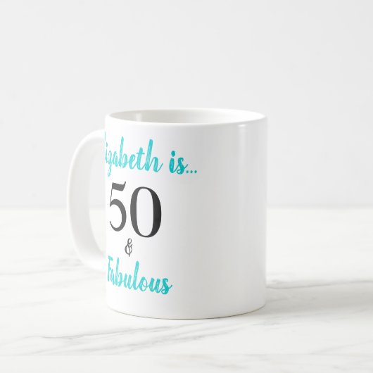 50と素晴らしいターコイズ誕生日パーティー コーヒーマグカップ (正面左)