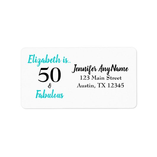 50と素晴らしいターコイズ誕生日パーティー ラベル (正面)